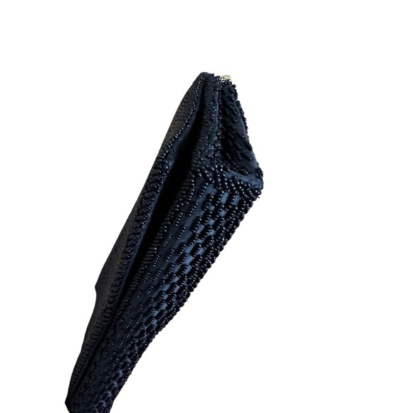 Vintage 1950s Black Beaded Evening Bag Gold Chain Strap, Art Deco Clutch Purse - Picture 9 of 14